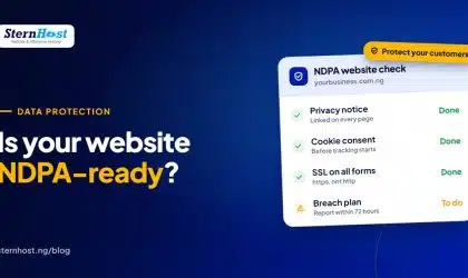 NDPA compliance checklist for a Nigerian business website showing privacy, cookies, SSL and backups