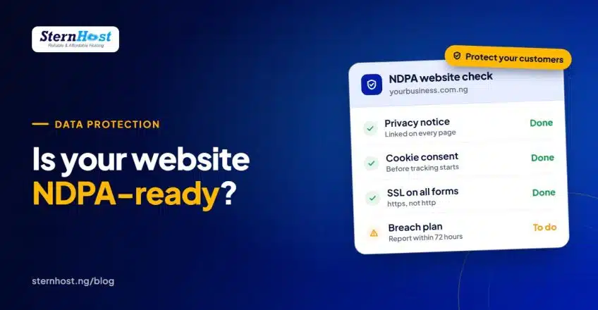 NDPA compliance checklist for a Nigerian business website showing privacy, cookies, SSL and backups